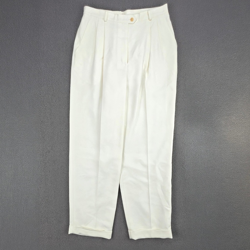 Lauren Ralph Lauren Pleated Trousers Women Cream Classic Cuffed High Rise 12P - Picture 2 of 7